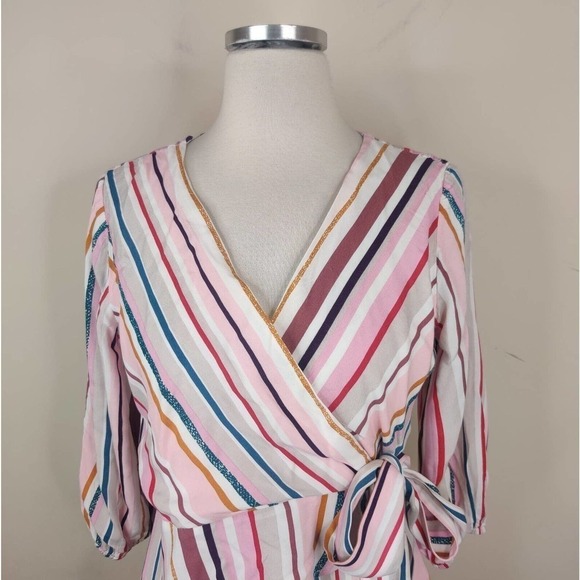 Harper Wrap Top Multicolor Stripe Rayon - Picture 2 of 8